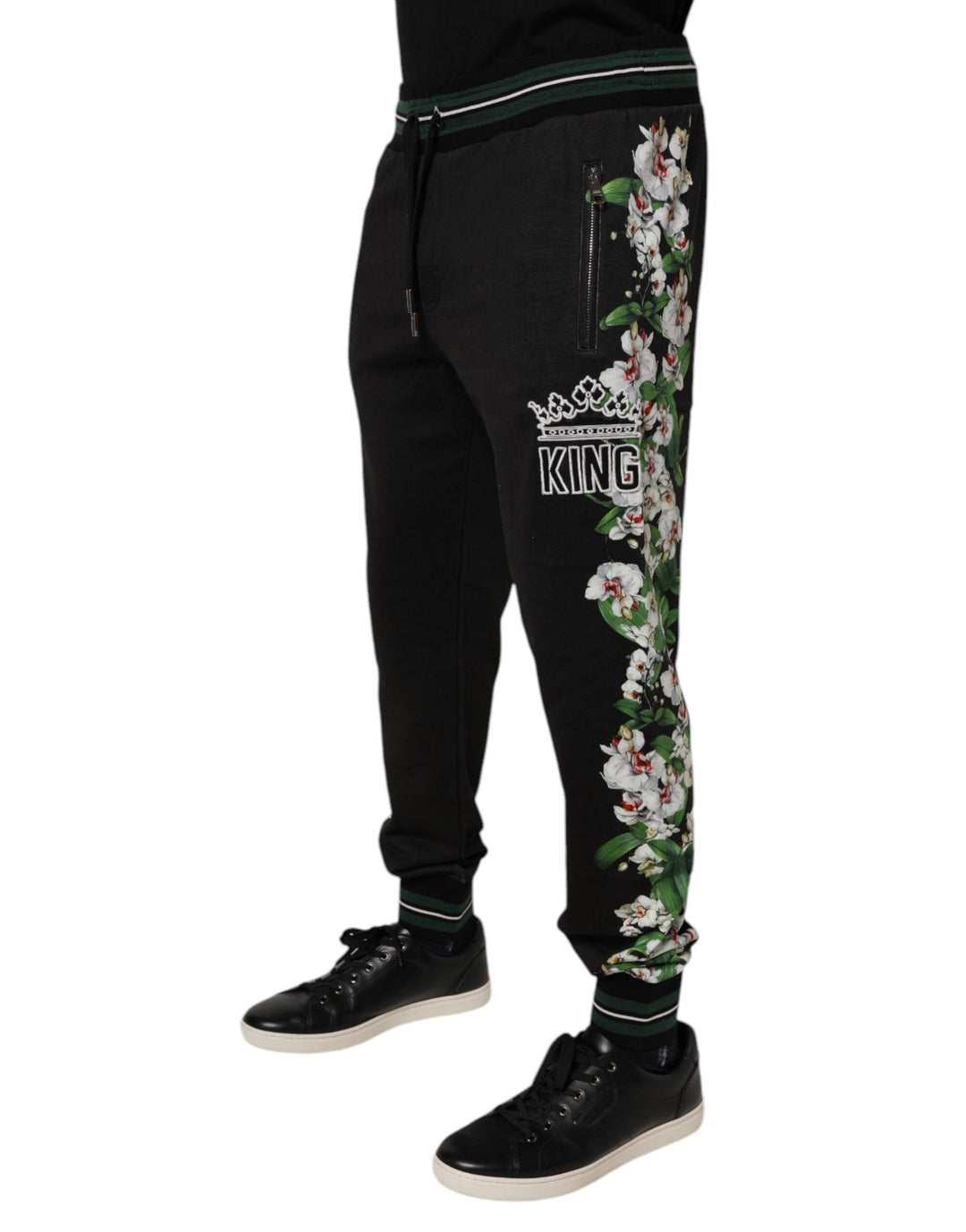Dolce &amp; Gabbana Black Floral King Men Jogger Sweatpants Pants
