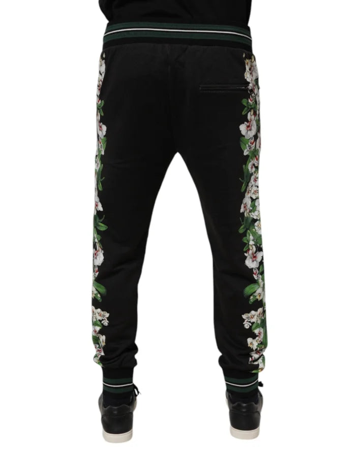 Dolce &amp; Gabbana Black Floral King Men Jogger Sweatpants Pants