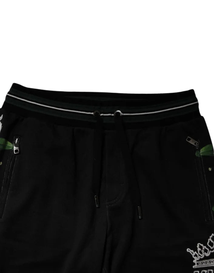 Dolce &amp; Gabbana Black Floral King Men Jogger Sweatpants Pants