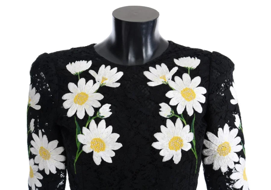 Dolce &amp; Gabbana Black Floral Lace Chamomile Sicily Dress
