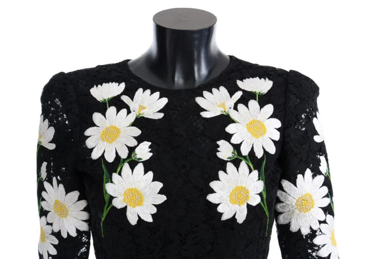 Dolce &amp; Gabbana Black Floral Lace Chamomile Sicily Dress