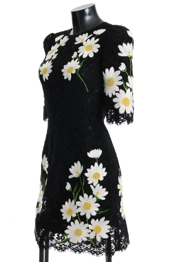 Dolce &amp; Gabbana Black Floral Lace Chamomile Sicily Dress