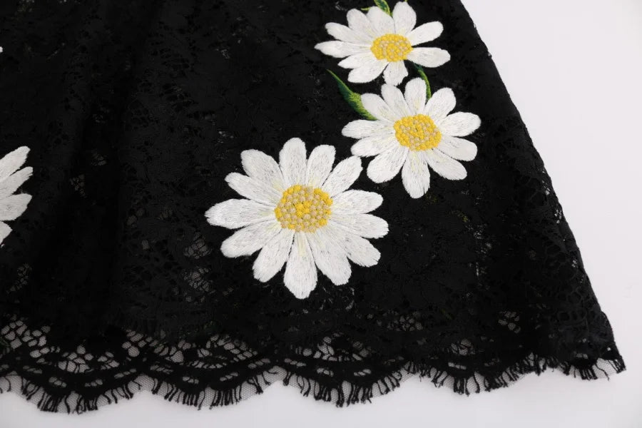 Dolce &amp; Gabbana Black Floral Lace Chamomile Sicily Dress
