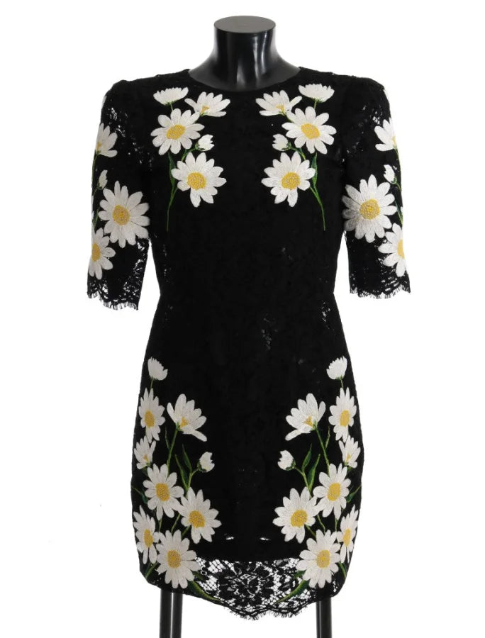 Dolce &amp; Gabbana Black Floral Lace Chamomile Sicily Dress