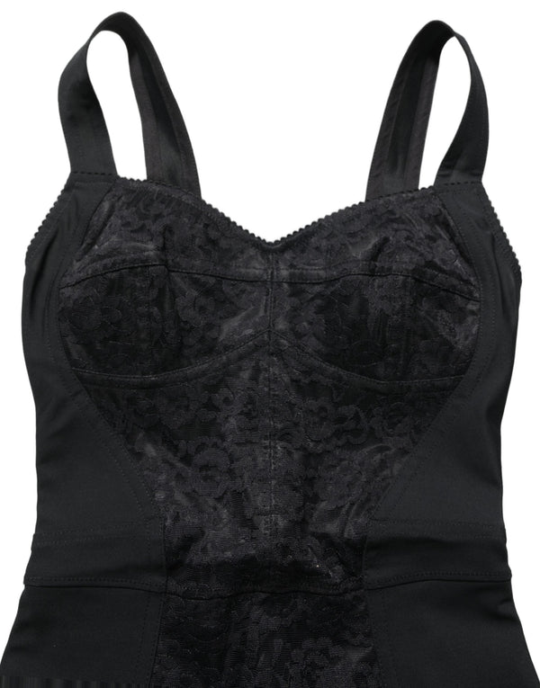 Dolce & Gabbana - Black Floral Lace Corset Bodycon Bodysuit