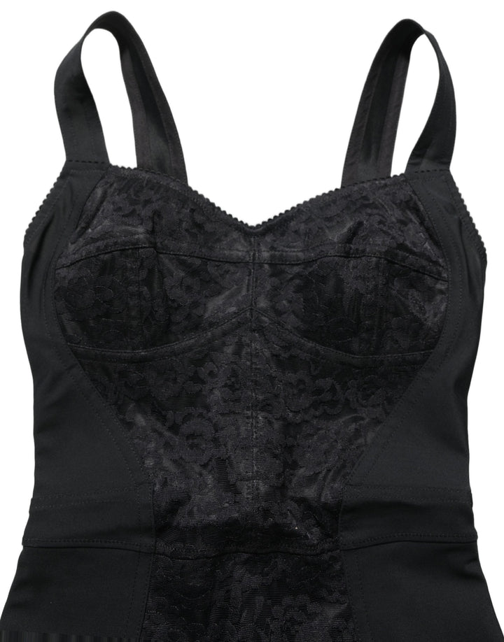 Dolce &amp; Gabbana - Black Floral Lace Corset Bodycon Bodysuit