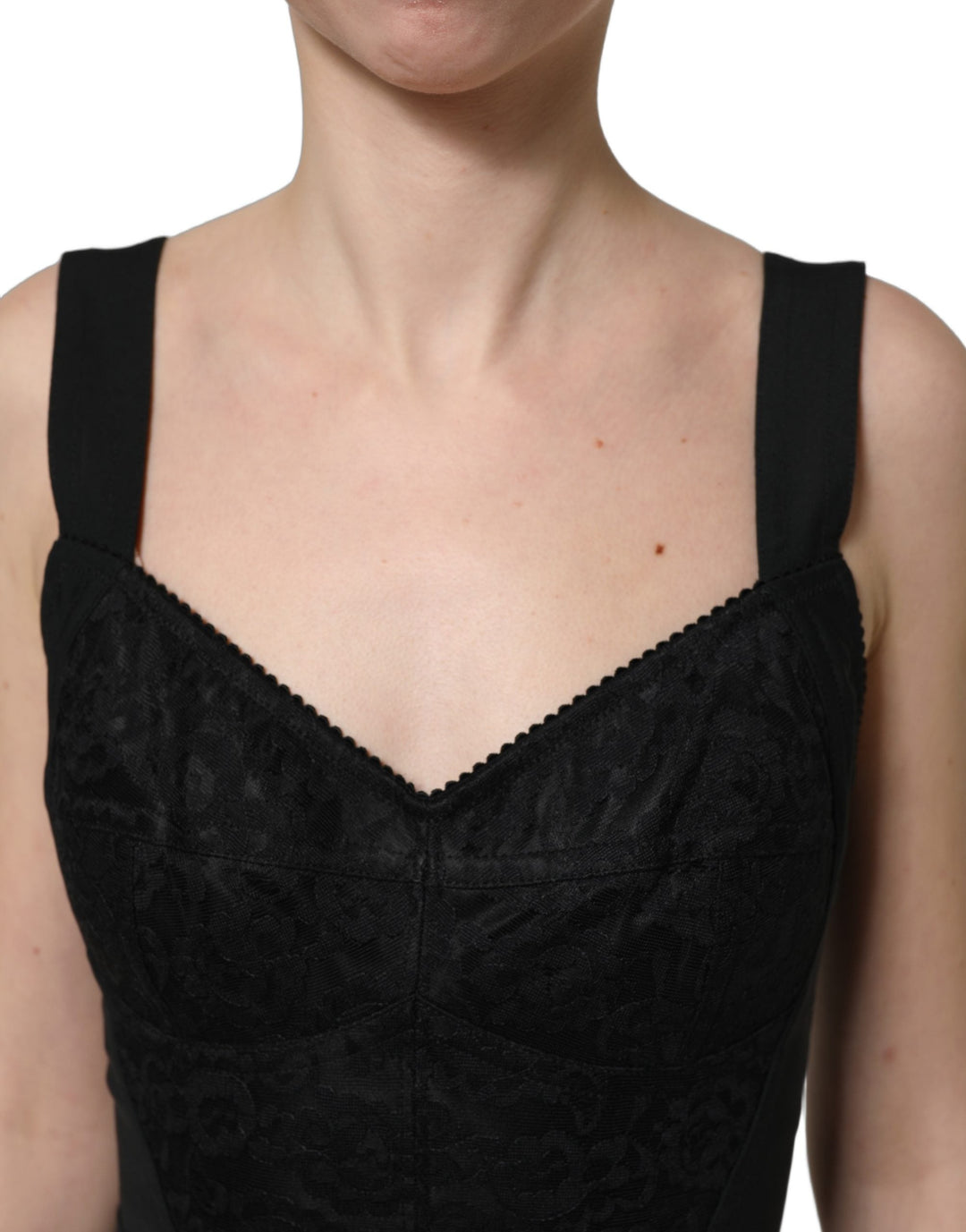 Dolce &amp; Gabbana - Black Floral Lace Corset Bodycon Bodysuit