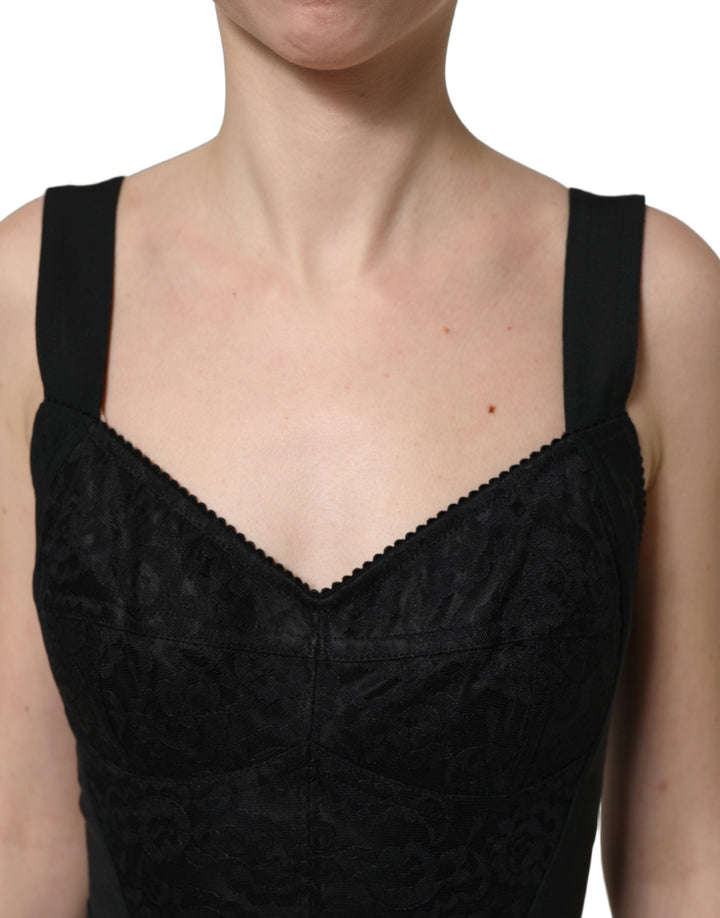 Dolce &amp; Gabbana - Black Floral Lace Corset Bodycon Bodysuit