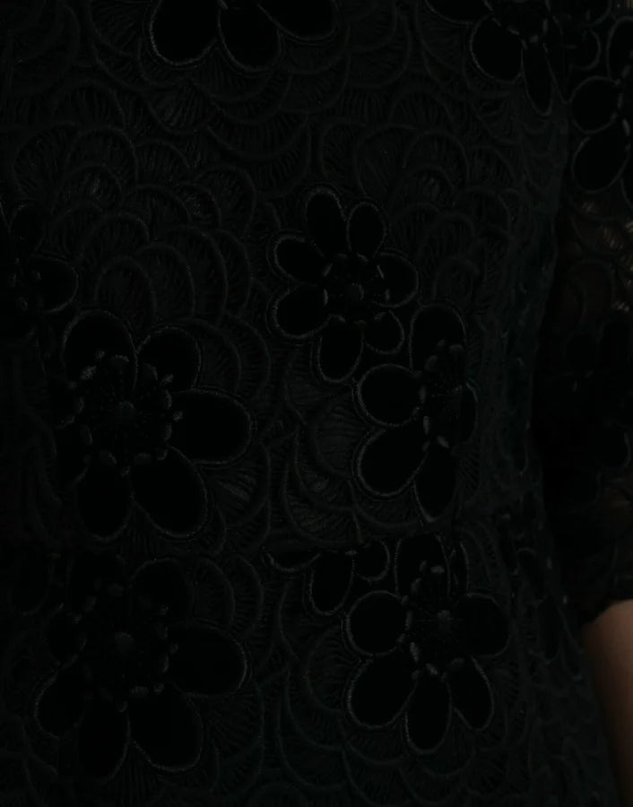 Dolce &amp; Gabbana Black Floral Lace Cotton Bodycon Dress
