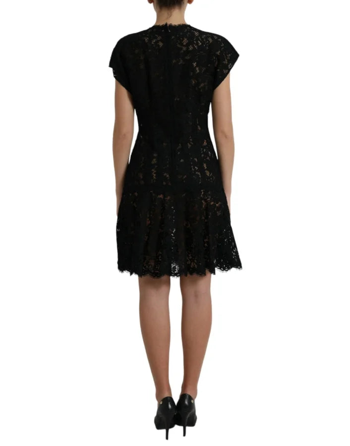 Dolce &amp; Gabbana Black Floral Lace Cotton A-line Mini Dress