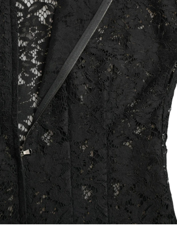 Dolce &amp; Gabbana Black Floral Lace Cotton A-line Mini Dress