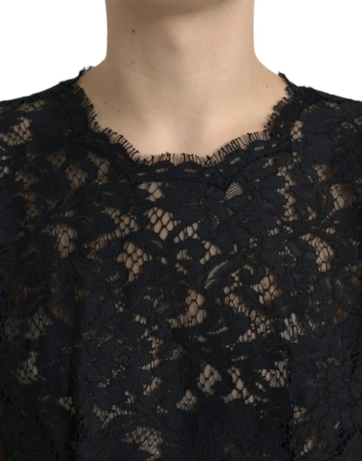 Dolce &amp; Gabbana Black Floral Lace Cotton A-line Mini Dress