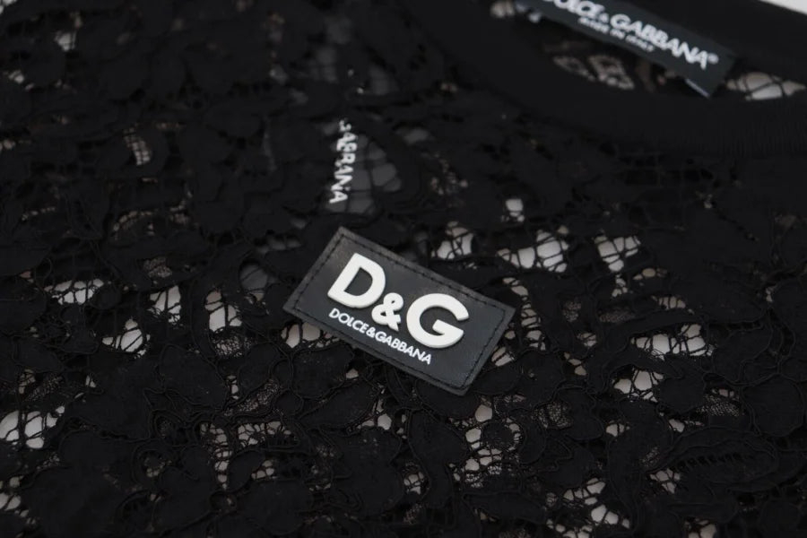 Dolce &amp; Gabbana Black Floral Lace Cotton Shift Mini Dress