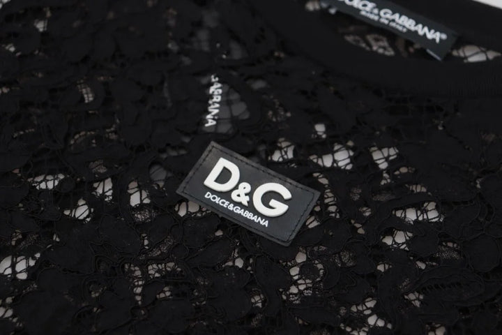 Dolce &amp; Gabbana Black Floral Lace Cotton Shift Mini Dress