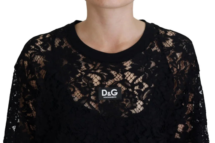 Dolce &amp; Gabbana Black Floral Lace Cotton Shift Mini Dress