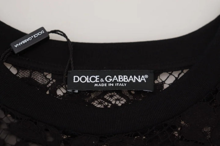 Dolce &amp; Gabbana Black Floral Lace Cotton Shift Mini Dress