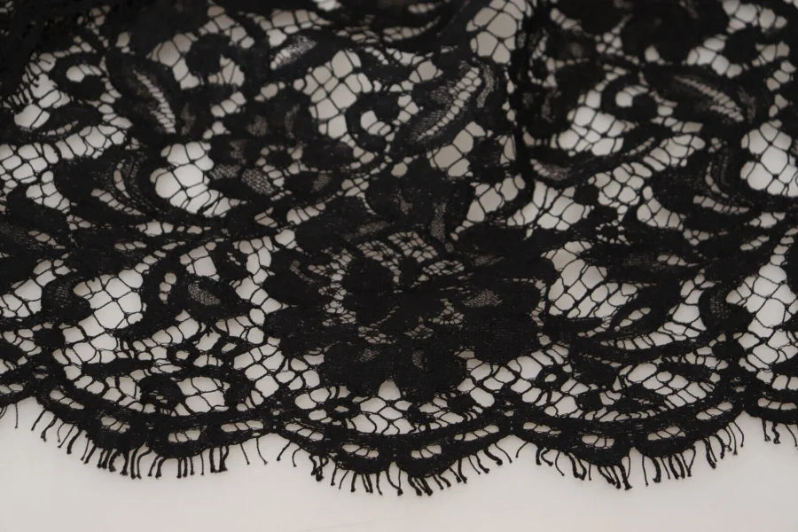 Dolce &amp; Gabbana Black Floral Lace Cotton Shift Mini Dress