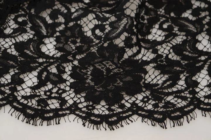 Dolce &amp; Gabbana Black Floral Lace Cotton Shift Mini Dress