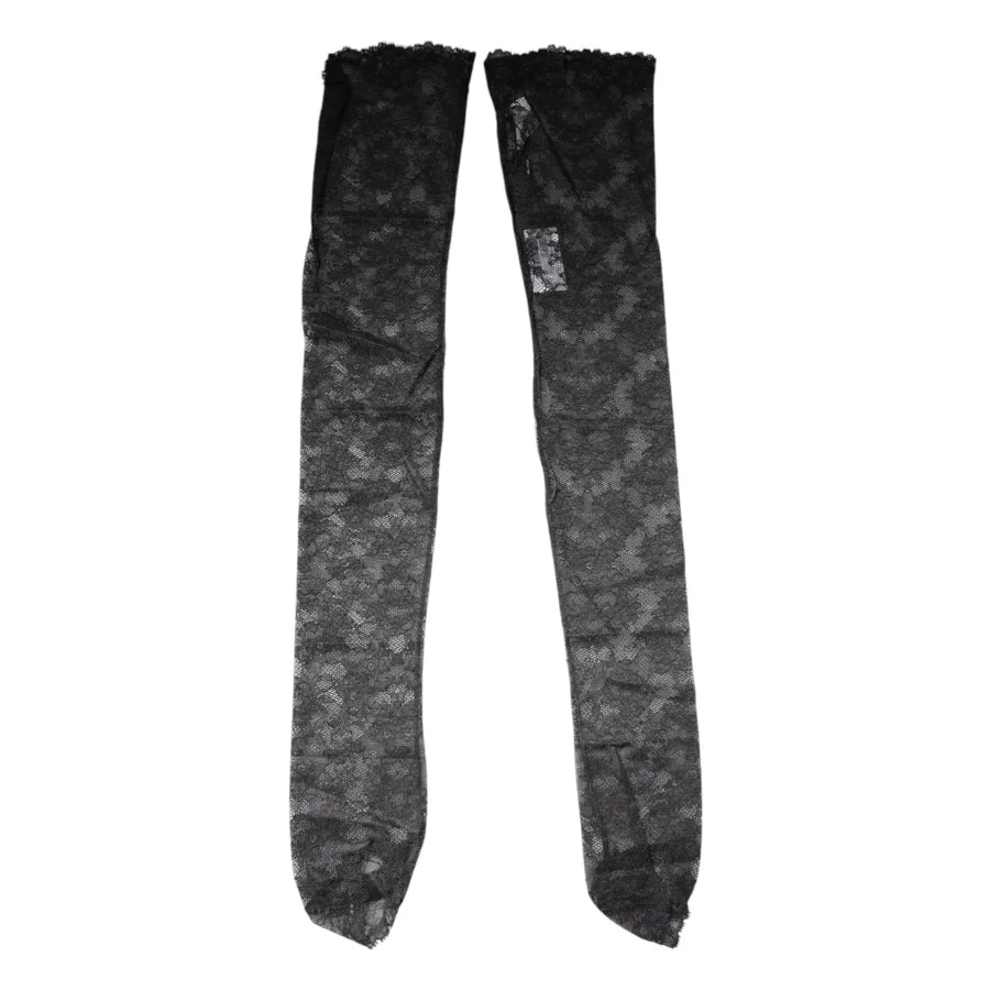 Dolce &amp; Gabbana Black Floral Lace Cotton Stretch Stockings Socks