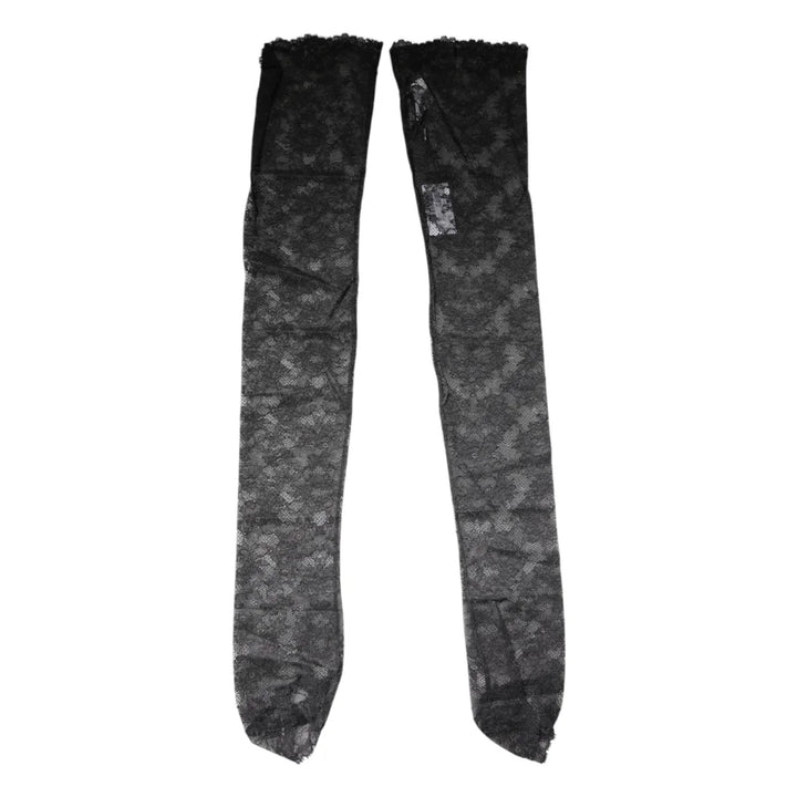 Dolce &amp; Gabbana Black Floral Lace Cotton Stretch Stockings Socks
