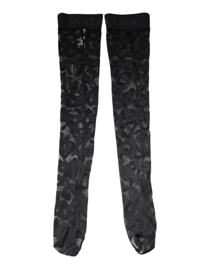 Dolce &amp; Gabbana Black Floral Lace Cotton Stretch Stockings Socks