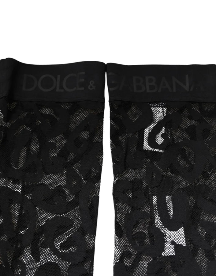 Dolce &amp; Gabbana Black Floral Lace Cotton Stretch Stockings Socks