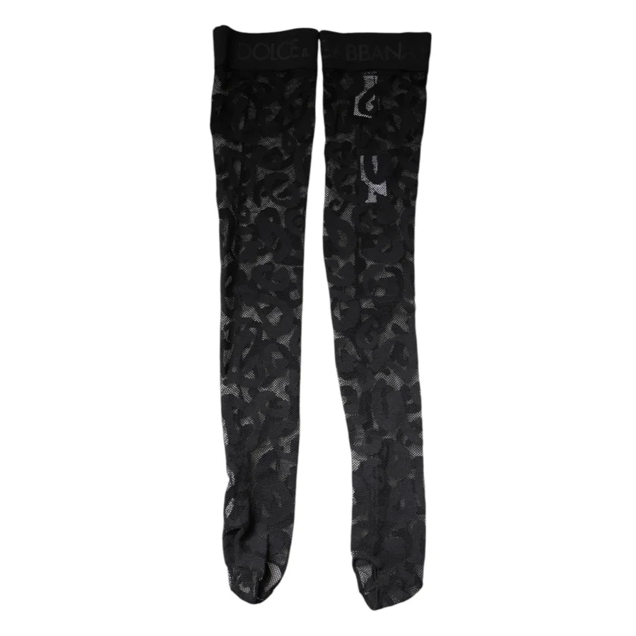 Dolce &amp; Gabbana Black Floral Lace Cotton Stretch Stockings Socks