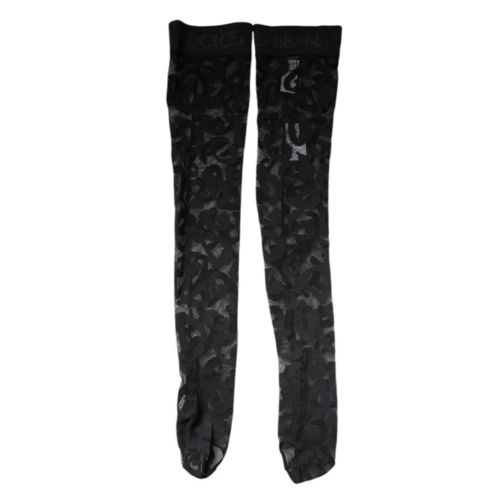 Dolce &amp; Gabbana Black Floral Lace Cotton Stretch Stockings Socks
