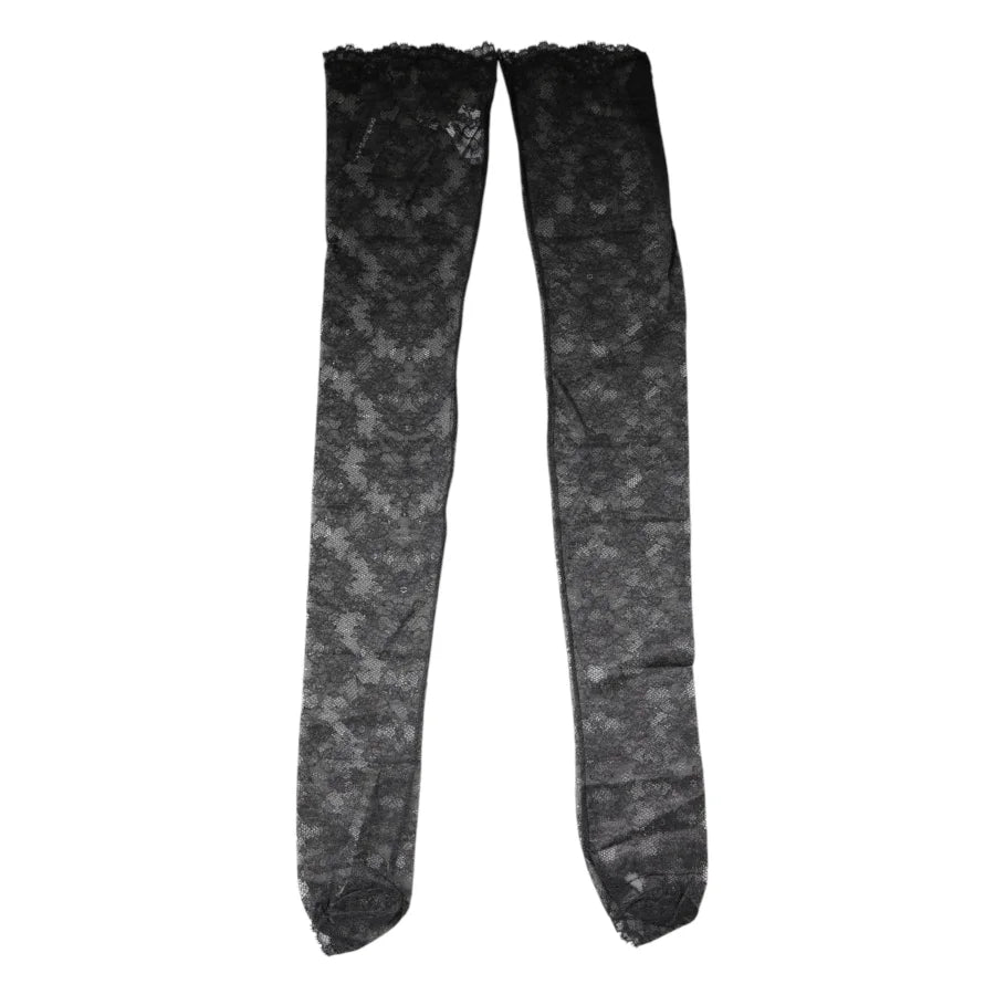 Dolce &amp; Gabbana Black Floral Lace Cotton Stretch Stockings Socks