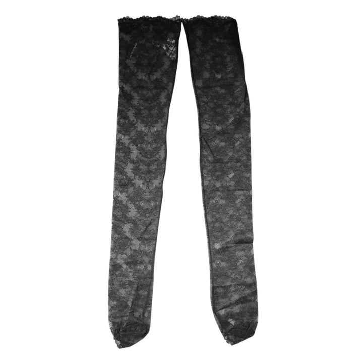 Dolce &amp; Gabbana Black Floral Lace Cotton Stretch Stockings Socks