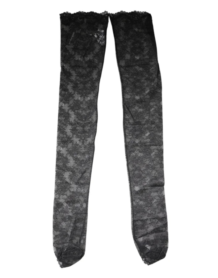Dolce &amp; Gabbana Black Floral Lace Cotton Stretch Stockings Socks