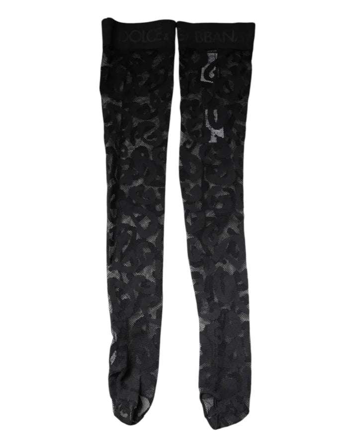 Dolce &amp; Gabbana Black Floral Lace Cotton Stretch Stockings Socks