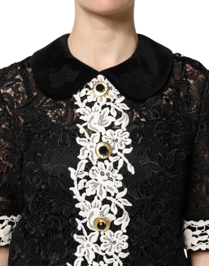 Dolce &amp; Gabbana Black Floral Lace Embellished Mini Dress