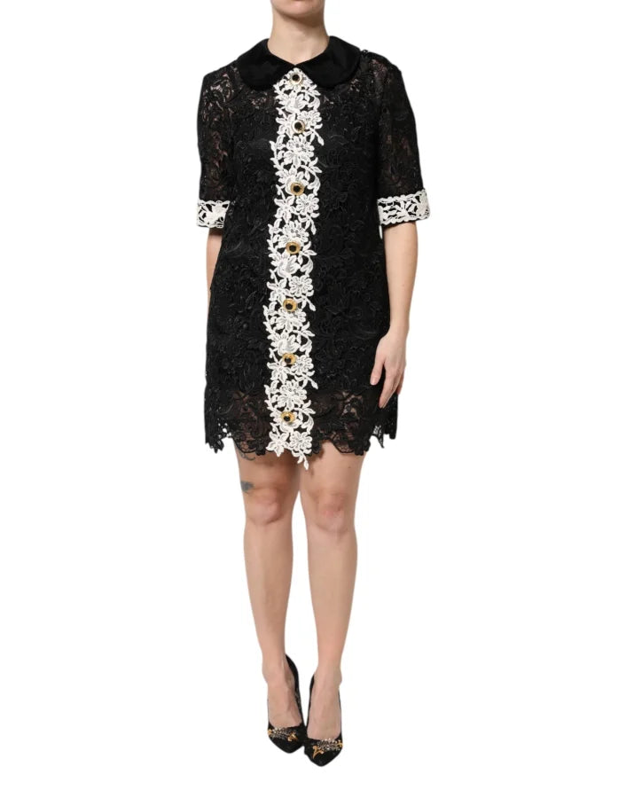 Dolce &amp; Gabbana Black Floral Lace Embellished Mini Dress