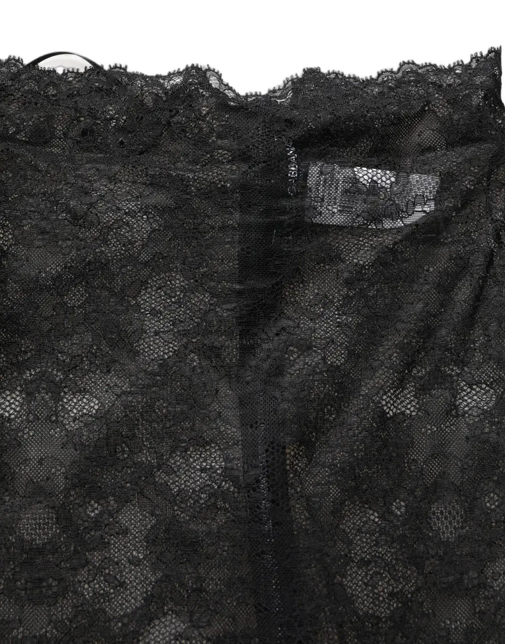 Dolce &amp; Gabbana Black Floral Lace High Waist KneeLength Skirt