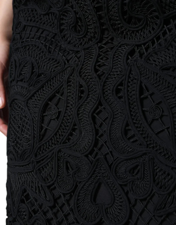 Dolce &amp; Gabbana Black Floral Lace HighWaist Pencil Cut Skirt