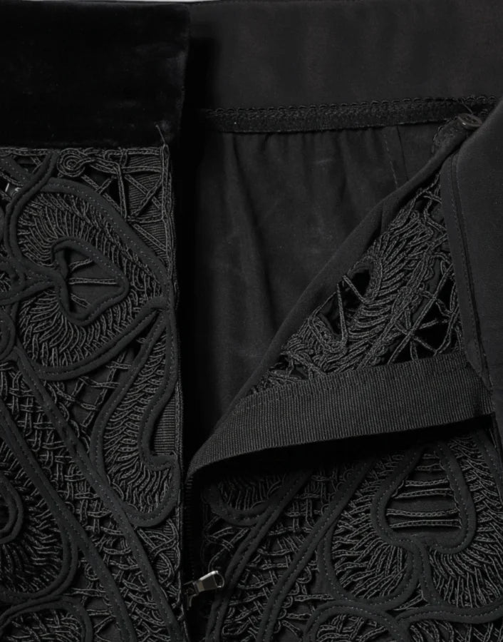 Dolce &amp; Gabbana Black Floral Lace HighWaist Pencil Cut Skirt