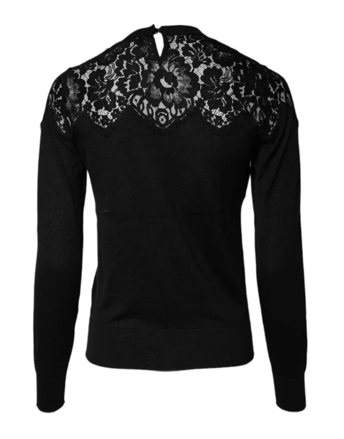 Dolce &amp; Gabbana Black Floral Lace Long Sleeves Blouse Top