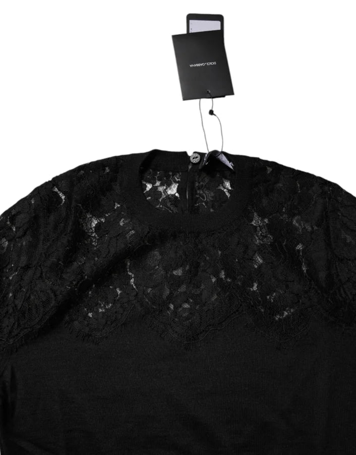 Dolce &amp; Gabbana Black Floral Lace Long Sleeves Blouse Top