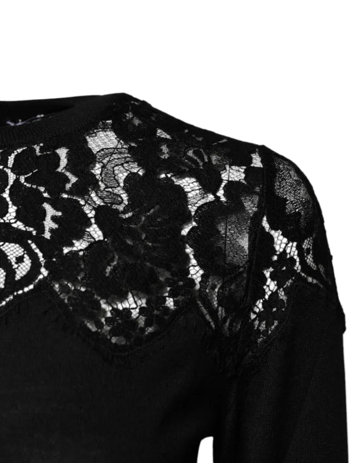 Dolce &amp; Gabbana Black Floral Lace Long Sleeves Blouse Top