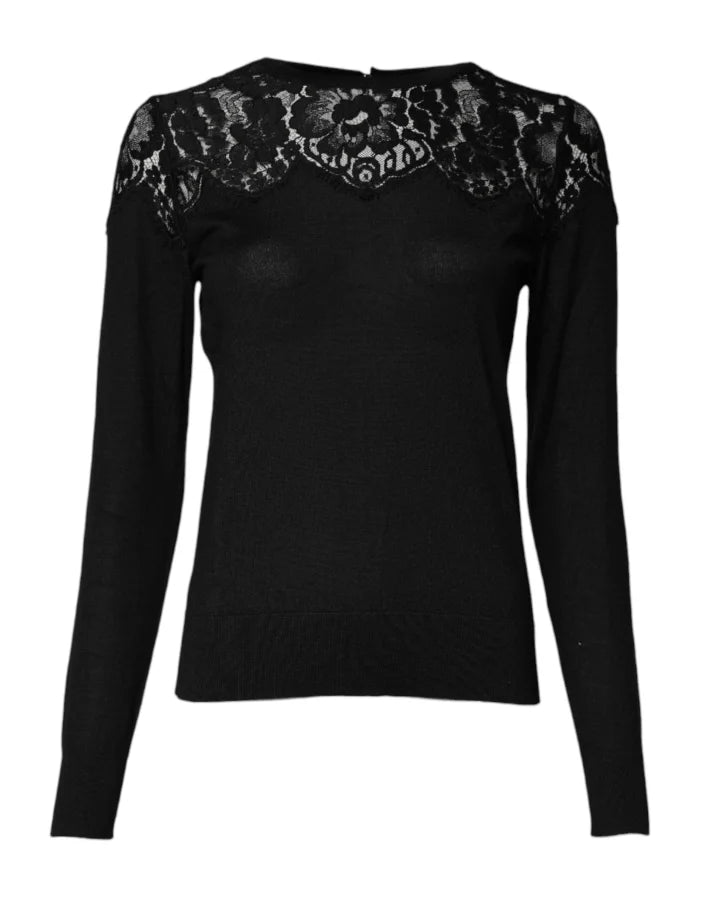 Dolce &amp; Gabbana Black Floral Lace Long Sleeves Blouse Top