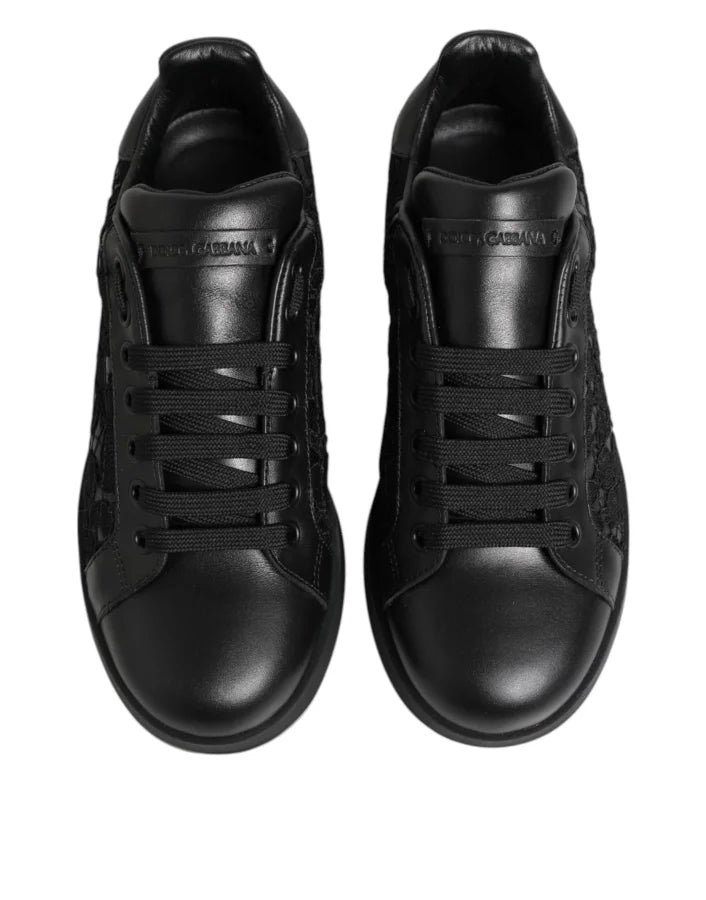 Dolce &amp; Gabbana Black Floral Lace Low Top Sneakers Shoes