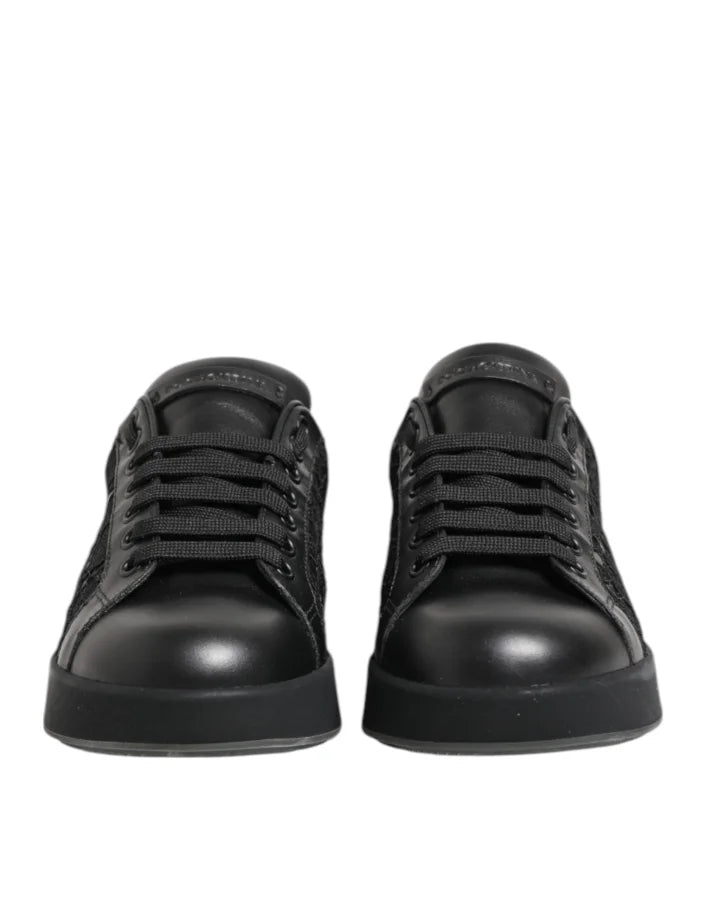 Dolce &amp; Gabbana Black Floral Lace Low Top Sneakers Shoes