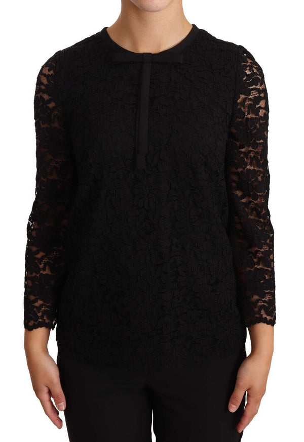 Dolce & Gabbana - Black Floral Lace Nylon Blouse Top