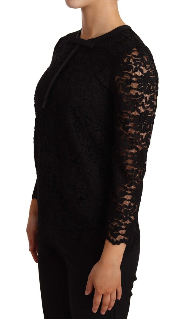 Dolce & Gabbana - Black Floral Lace Nylon Blouse Top