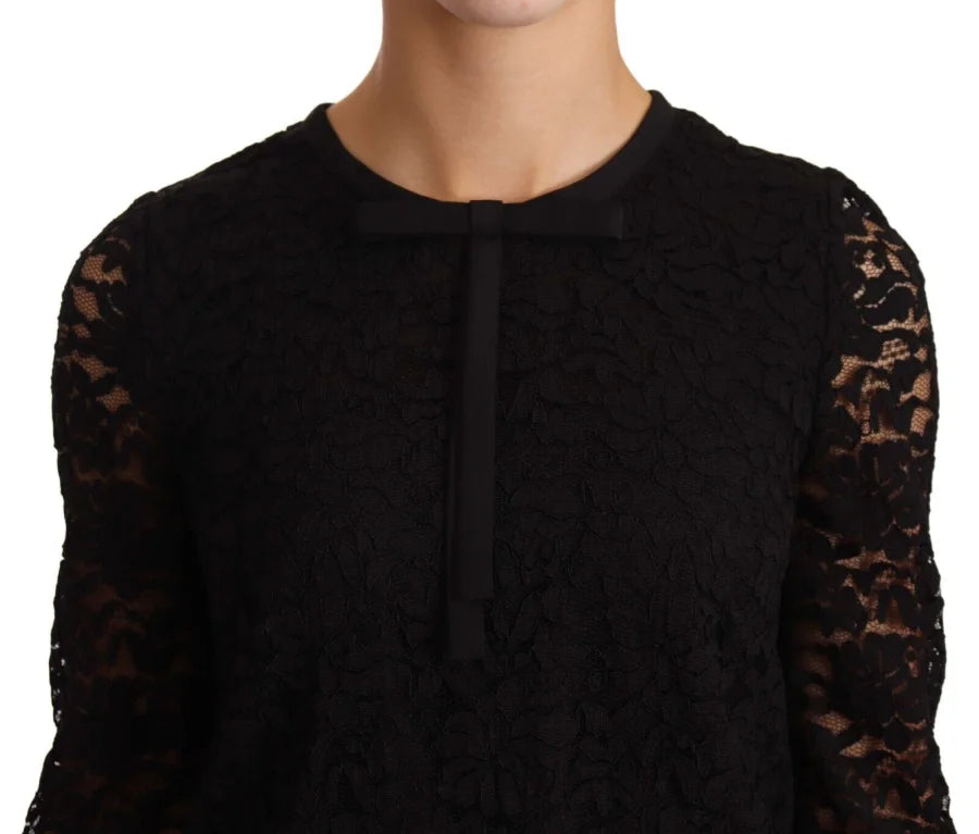Dolce &amp; Gabbana Black Floral Lace Nylon Blouse Top
