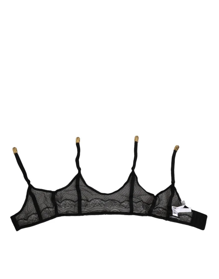 Dolce &amp; Gabbana Black Floral Lace Nylon Strap Garter Underwear