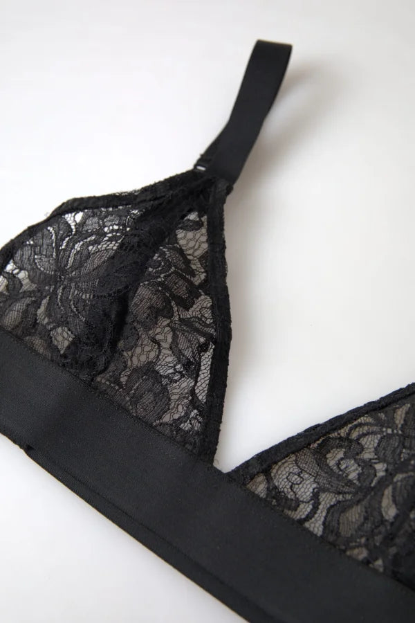 Dolce &amp; Gabbana Black Floral Lace Nylon Stretch Bra Underwear