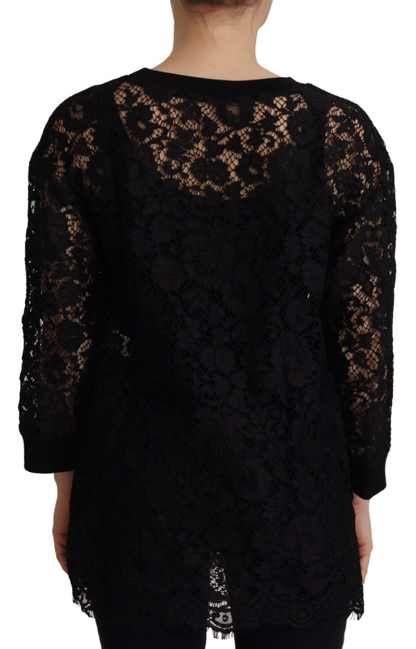 Dolce & Gabbana - Black Floral Lace Pullover Sicily Blouse
