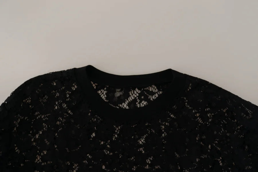 Dolce &amp; Gabbana Black Floral Lace Pullover Sicily Blouse